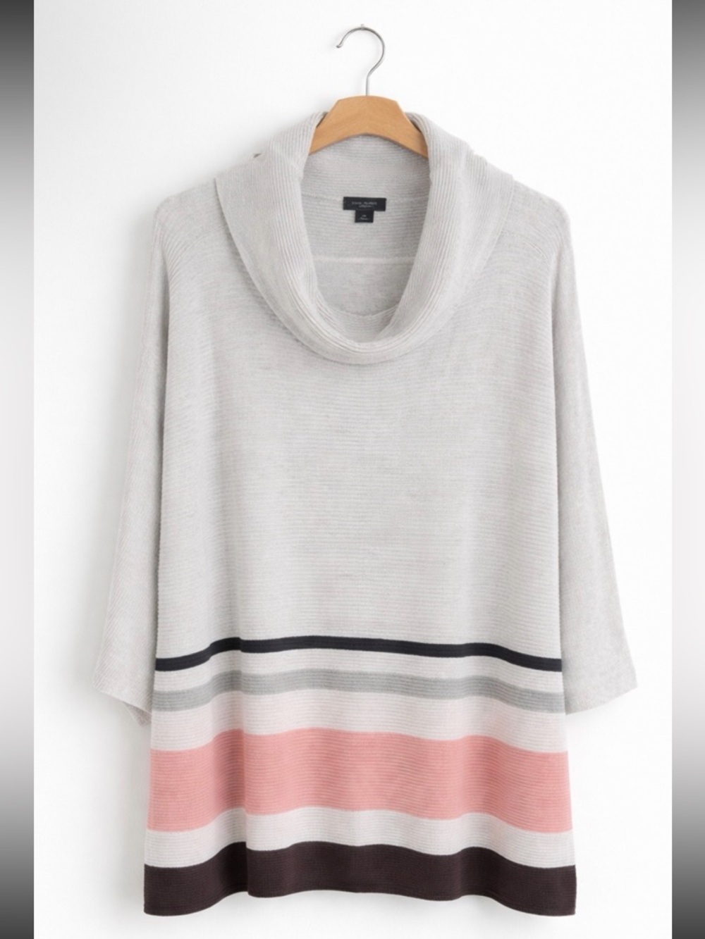 Ann Taylor Cowl Neck Poncho Sweater Medium Gray Pink Stripe Cape Style Tunic